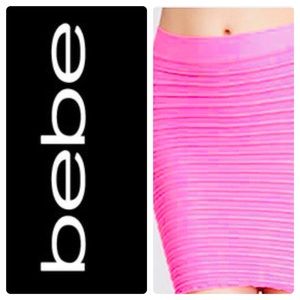 Bebe Hot Pink Ribbed Bodycon Mini Skirt